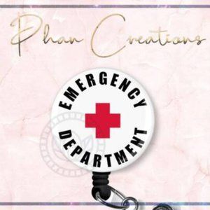 White Emergency Department Retractable Badge Reel Cute LVN ER RN Nurse ID Holder